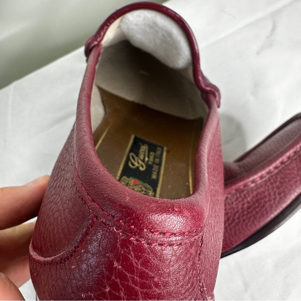 Gucci - Men’s Horsebit Authentic - Red Leather Vintage Loafer Shoes - Size 7 - Picture 4 of 10